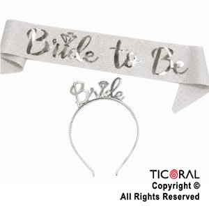 SET VINCHA BRIDE Y BANDA BRIDE TO BE PLATA